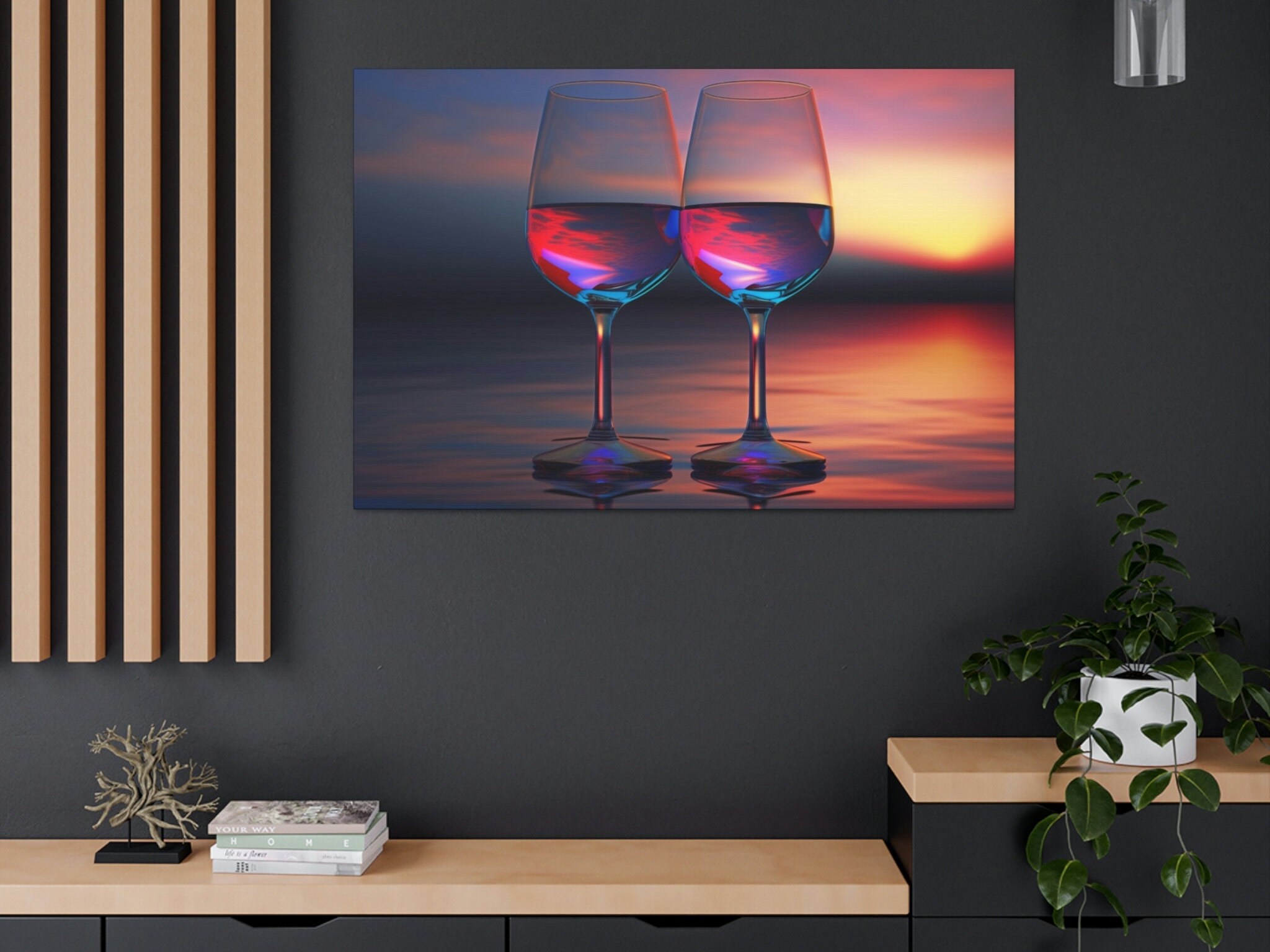 Wine Glass Glitter Sunset Drinks Poster