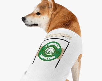 Dog Halloween Costume Puppuccino Shirt. Costume apparel tshirt for dogs, pets inspired by Starbucks whipped cream puppuccino