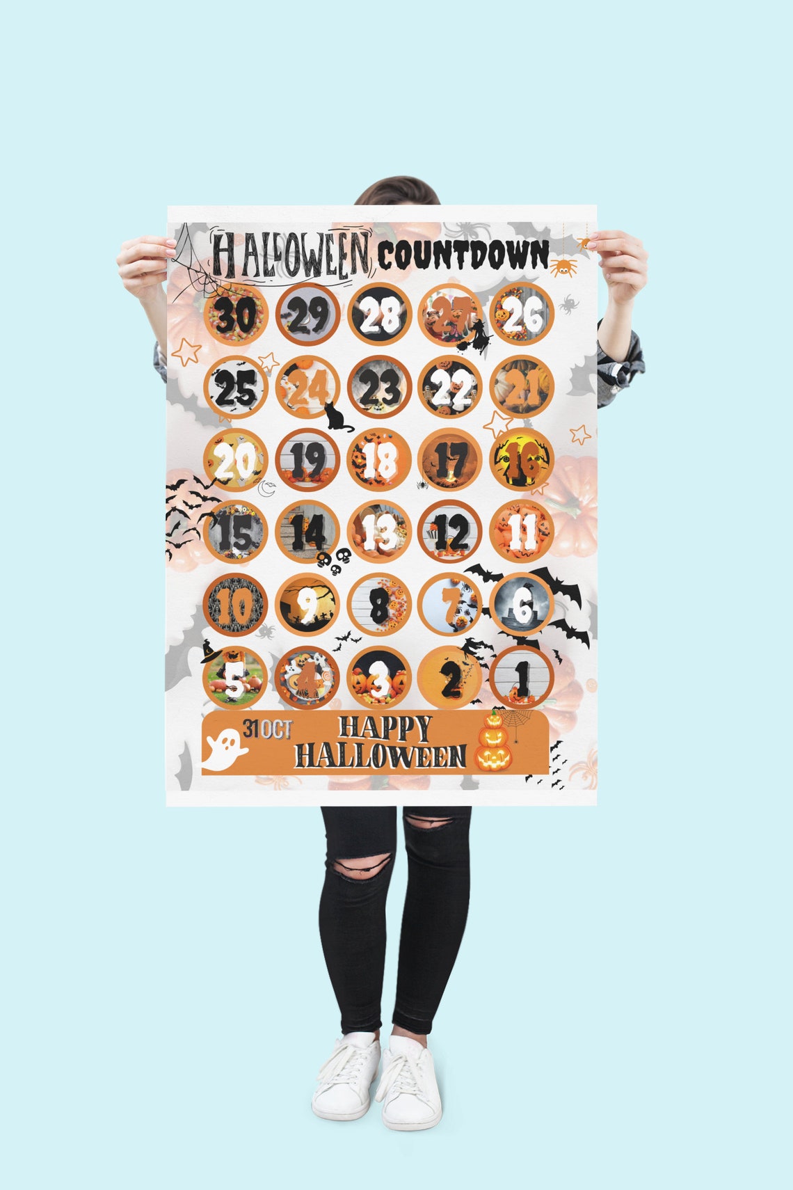 Halloween Countdown Calendar Printable October Wall Art Etsy