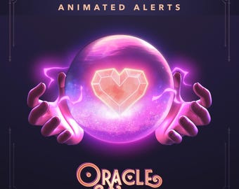 May include: Animated alert graphic featuring a glowing purple orb containing a pink heart and the text "ORACLE" in a stylised font. The text "LOOPINGVIDS.ETSY" appears below the orb.