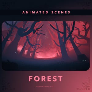 May include: Animated scene of a dark forest with red glowing light in the background. The text "FOREST" is at the bottom of the image.