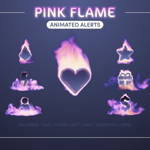 Pink Flame Animated Alerts: Twitch Stream Overlay (Digital Download)