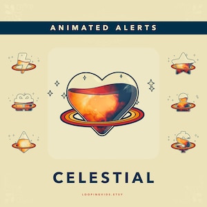 Alertas animadas: Celestial Red Retro: transmisión en Twitch, suscripción, seguimiento, aplausos, obsequios, incursiones, anfitriones y donaciones con sonido de alerta adicional