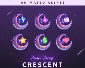 Alertes de diffusion céleste sur Twitch – Croissant | Superpositions de lune animées pour le streaming (téléchargement numérique)