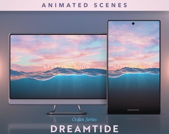 Animowane ekrany transmisji Dreamtide Ocean na Twitchu: podwójny format do strumieniowania w pionie i poziomie