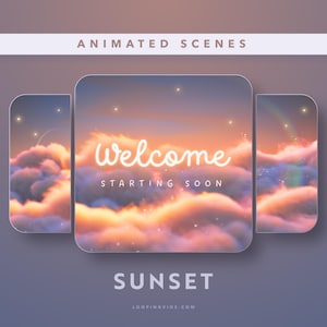 Coucher de soleil animé, nuages, arrière-plans Twitch : scènes de ciel en boucle (téléchargement numérique)