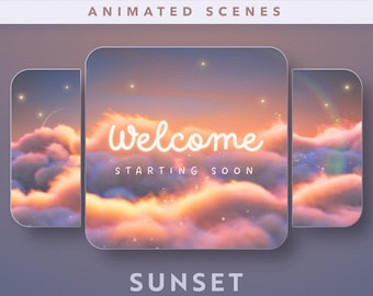 Coucher de soleil animé, nuages, arrière-plans Twitch : scènes de ciel en boucle (téléchargement numérique)