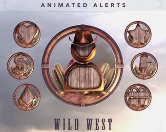 Alertes de stream Twitch animées sur le thème du Far West : Superposition western cowboy (Téléchargement numérique)