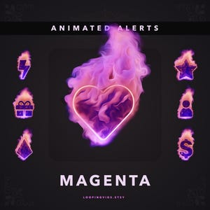 Flamme Alarme: Animierte Magenta Twitch Alarme zum Streamen | • Abonnenten • Follows • Cheers • Spenden • Hosts • Raids • Geschenke + Bonus Sound