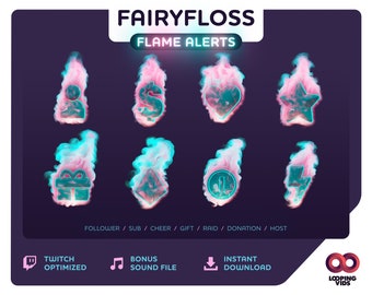 FLAME ALERTS: Fairyfloss - Animated for Twitch Streaming | Sub | Follow | Cheer | Gift | Raid | Host | Donation w/ Bonus Alert Sound