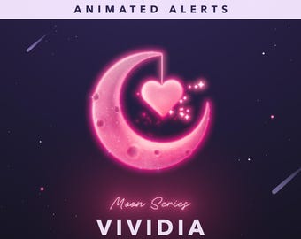 Alertes de diffusion céleste sur Twitch – rose | Superpositions de lune animées pour le streaming (téléchargement numérique)