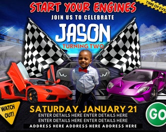 Race Car Birthday Flyer Invitation Editable Template
