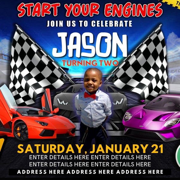 Race Car Birthday Flyer Invitation Editable Template