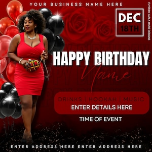 Red & Black Birthday Party Flyer, Editable Template, Canva Template, DIY, Invitation, Happy Birthday, Instant Download