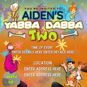 Yabba Dabba Two Digital Birthday Flyer Flintstones