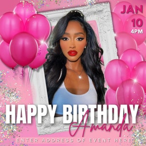 Pink Glitter Birthday Flyer Editable Template