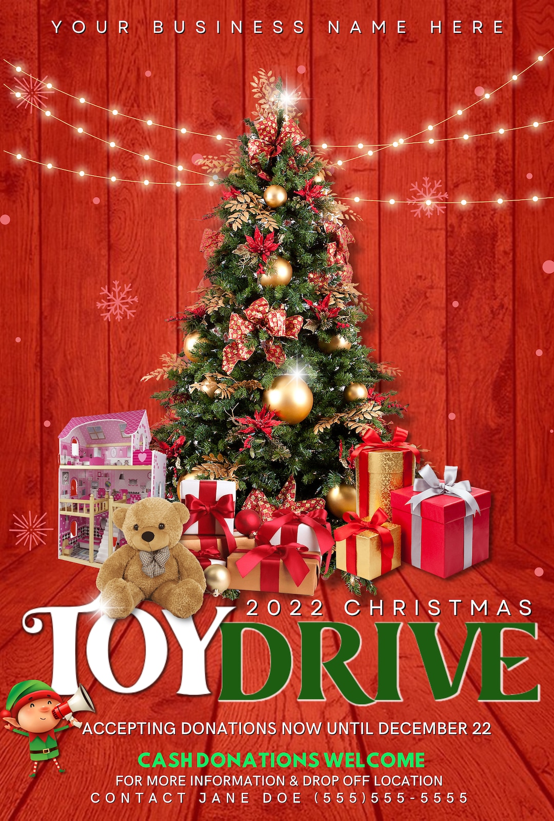 Toy Drive Editable Template, Christmas Toy Drive, Holiday Event, Canva
