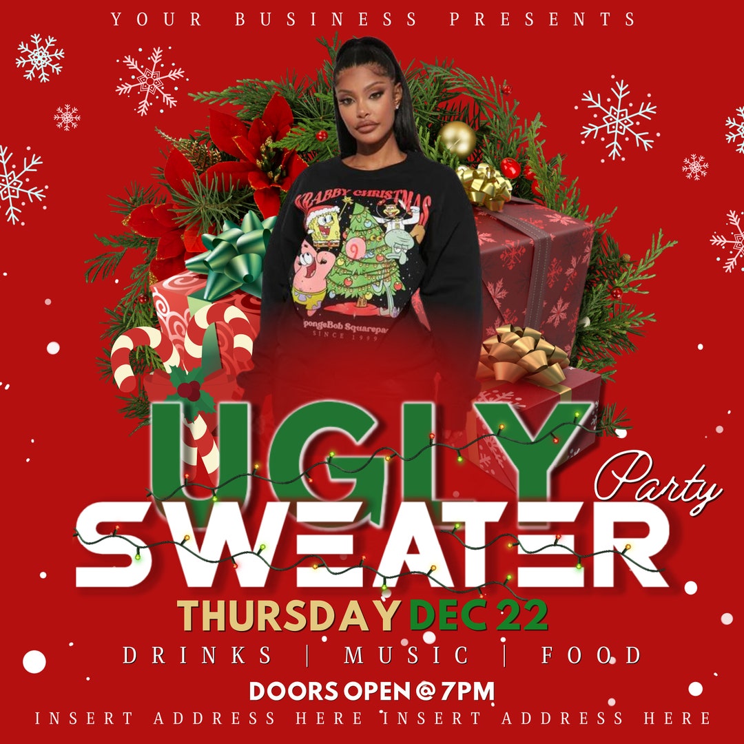 Ugly Sweater Party, Christmas Party, Xmas Party, Holiday Party, Canva Template, Editable