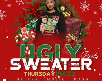 Ugly Sweater Party, Christmas Party, Xmas Party, Holiday Party, Canva Template, Editable Christmas Invitation, Instant Download