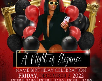 Elegant Red & Black Birthday Party Flyer
