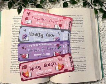 Book Club bookmarks / Romance Lover / Morally Grey / Enemies to Lovers / Spicy Reader Reader / Admit One Ticket bookmark/ Admission Ticket