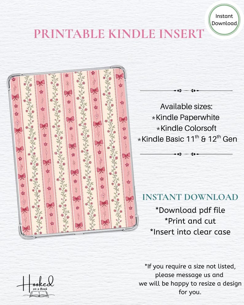 Floral Coquette Printable Kindle Insert / Digital Download - Etsy