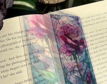 Transparent Stained Glass Window Style Gothic Rose Bookmark