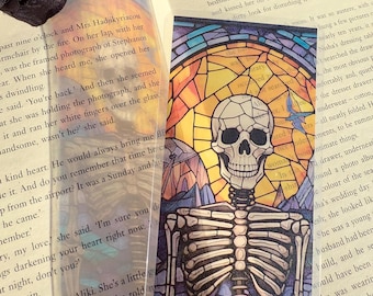 Transparent Stained Glass Window Style Skeleton Bookmark