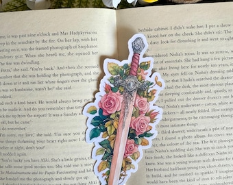 Pink Sword and Roses Die Cut Bookmark
