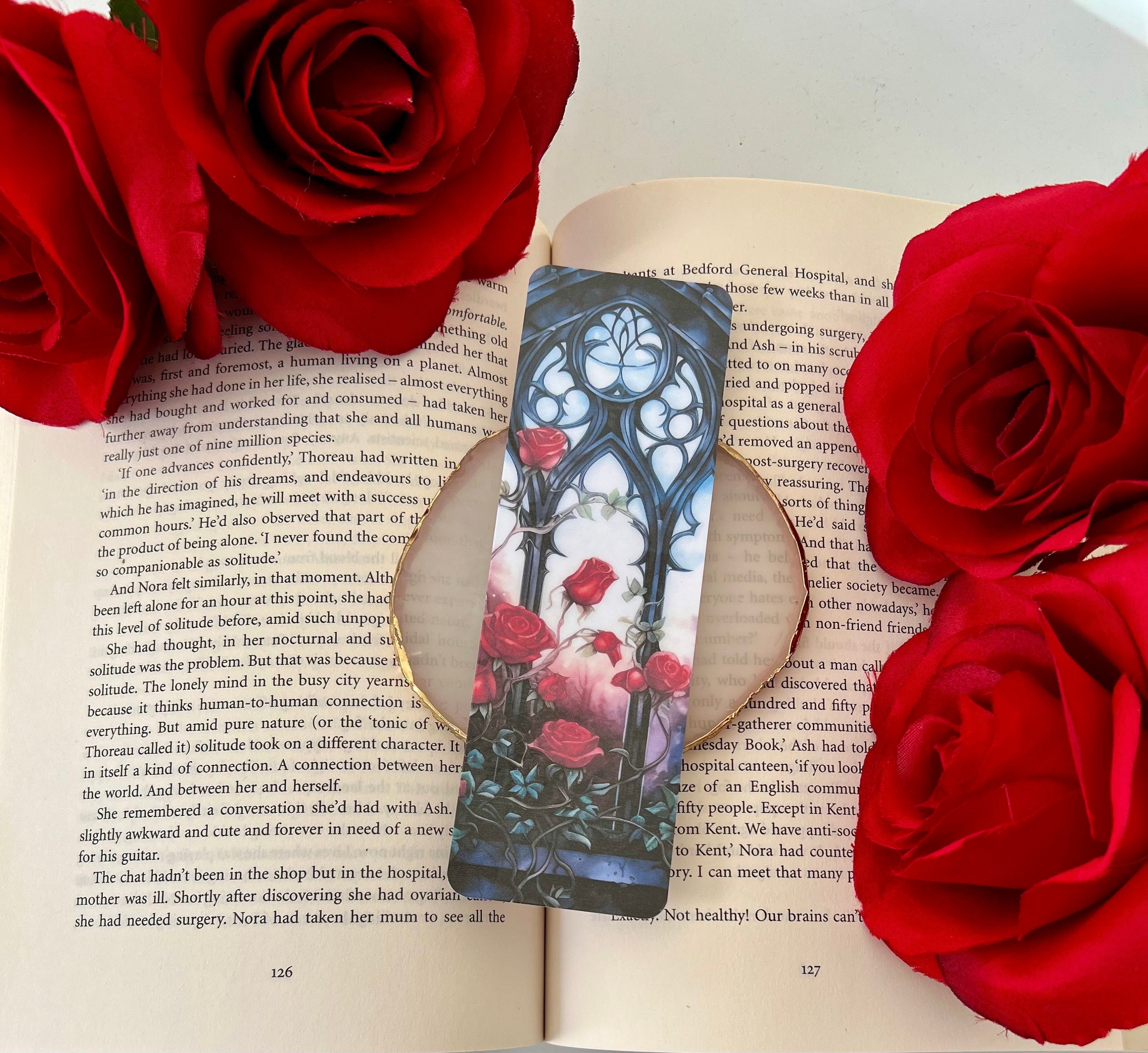 Castle Window with Red Roses bookmark / dark romance / romance bookmark