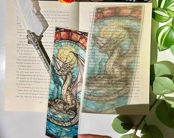Marque-page dragon noir style vitrail transparent