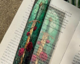 Transparent Stained Glass Window Style Emerald Sword Bookmark