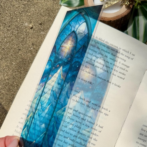 Transparent Stained Glass Window Style Starry Mountain Bookmark