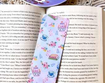 Floral Tea Party Bookmark: Laminated Cardstock Reader Gift