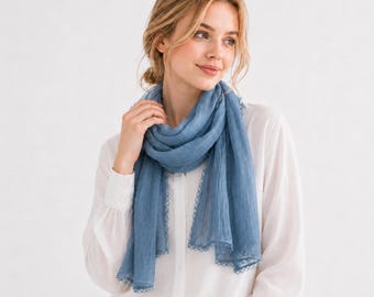 Sciarpa quadrata da donna in cotone e lino, scialle leggero per la protezione solare, sciarpa sottile e morbida per la testa, sciarpa versatile per il collo in estate.