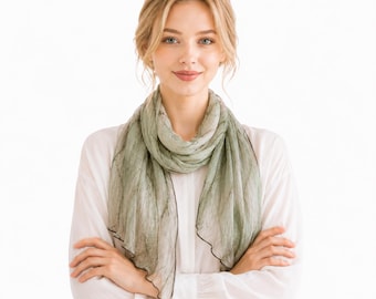 Hand Dyed Striped Scarf for Women, Lightweight Long Cotton Linen Scarf, Breathable Thin Shawl Wrap, Versatile Summer Spring Neck Scarf Gift