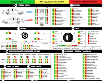 Fiche d'inspection de véhicule professionnelle de plus de 100 points, fiche d'inspection de sécurité automobile, papier d'inspection annuelle, inspection de voiture pour ateliers et garages.