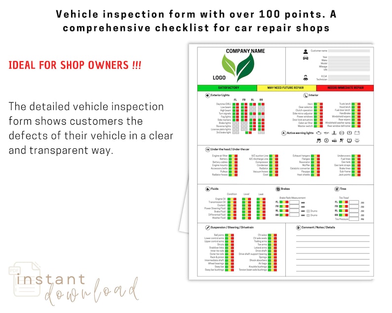 Auto Repair Shop Multi Point Checklist.pdf Professional 100+ Point Vehicle Safety Inspection Sheet | Auto Repair ...