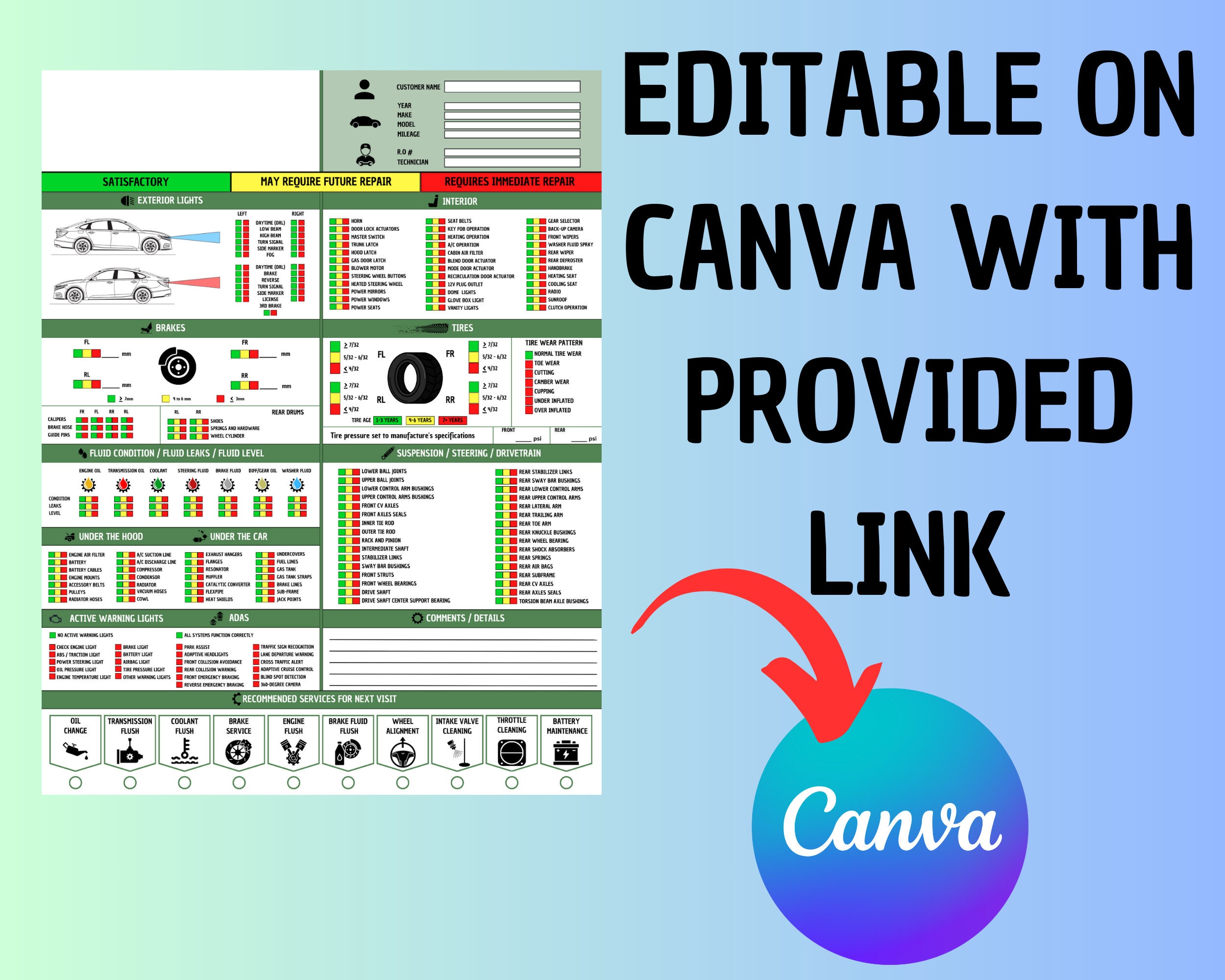 Professional 100+ Points Vehicle Inspection Sheet, Car Safety ...