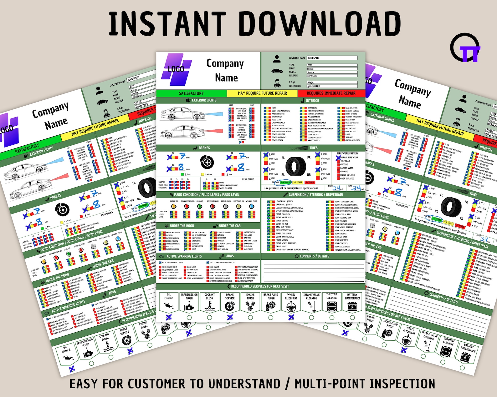 Professional 100+ Points Vehicle Inspection Sheet, Car Safety ...