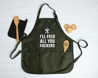 I'll Feed all you Fuckers Engraved Bamboo Cutting Board for Dad Funny BBQ Apron for Men Grilling Gift Set Housewarming Gift FREE SHIPPING