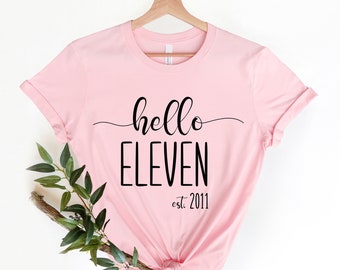 Hello Eleven 2011 Shirt, Birthday Party Shirt Girl, 11 Year Old Boy Gifts, Eleven Birthday Shirt Wallet&Heart, 11th Birthday Shirt for Girls