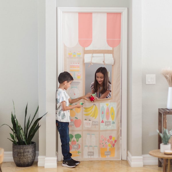 Kids Doorway Play Storefront, Pretend Farmers Market Bakery, Imaginative Play Toy