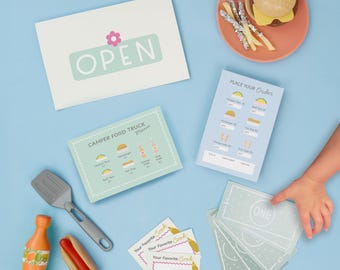 Juego de simulación de camión de comida para niños, bloc de notas para pedidos, dinero de juguete, accesorios de menú