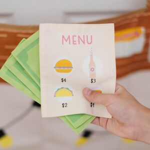 Tienda de juegos infantil con forma de camión de comida, juguete para juegos de imaginación, casita de juegos con cocina, tela lavable. imagen 7