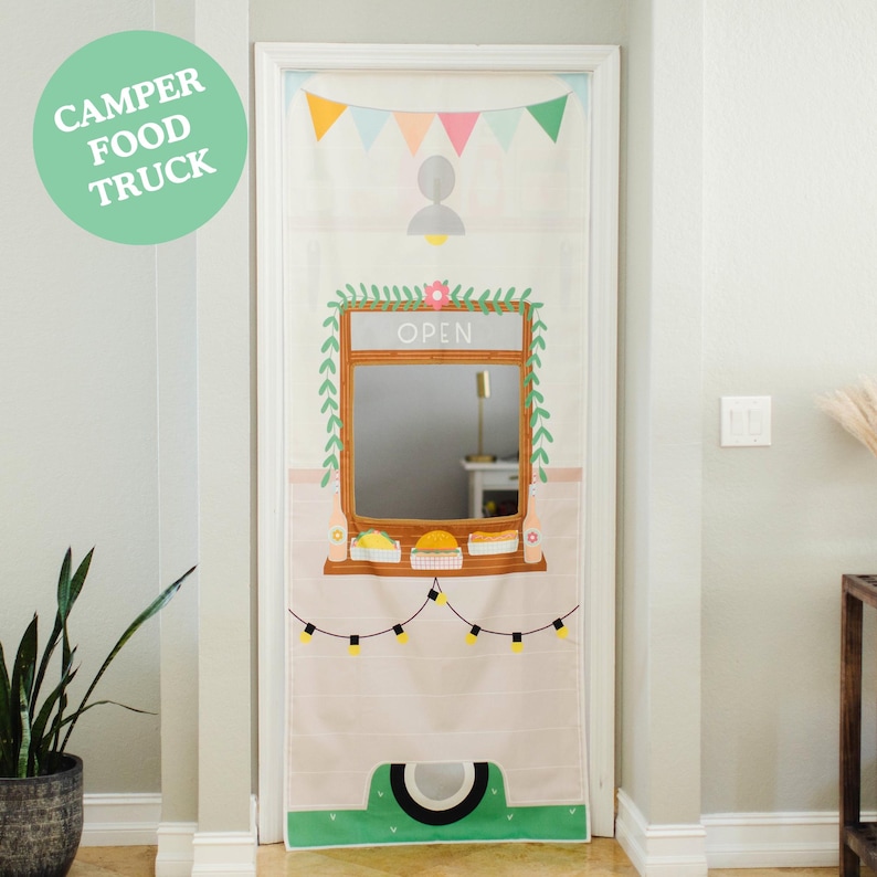 Tienda de juegos infantil con forma de camión de comida, juguete para juegos de imaginación, casita de juegos con cocina, tela lavable. imagen 2