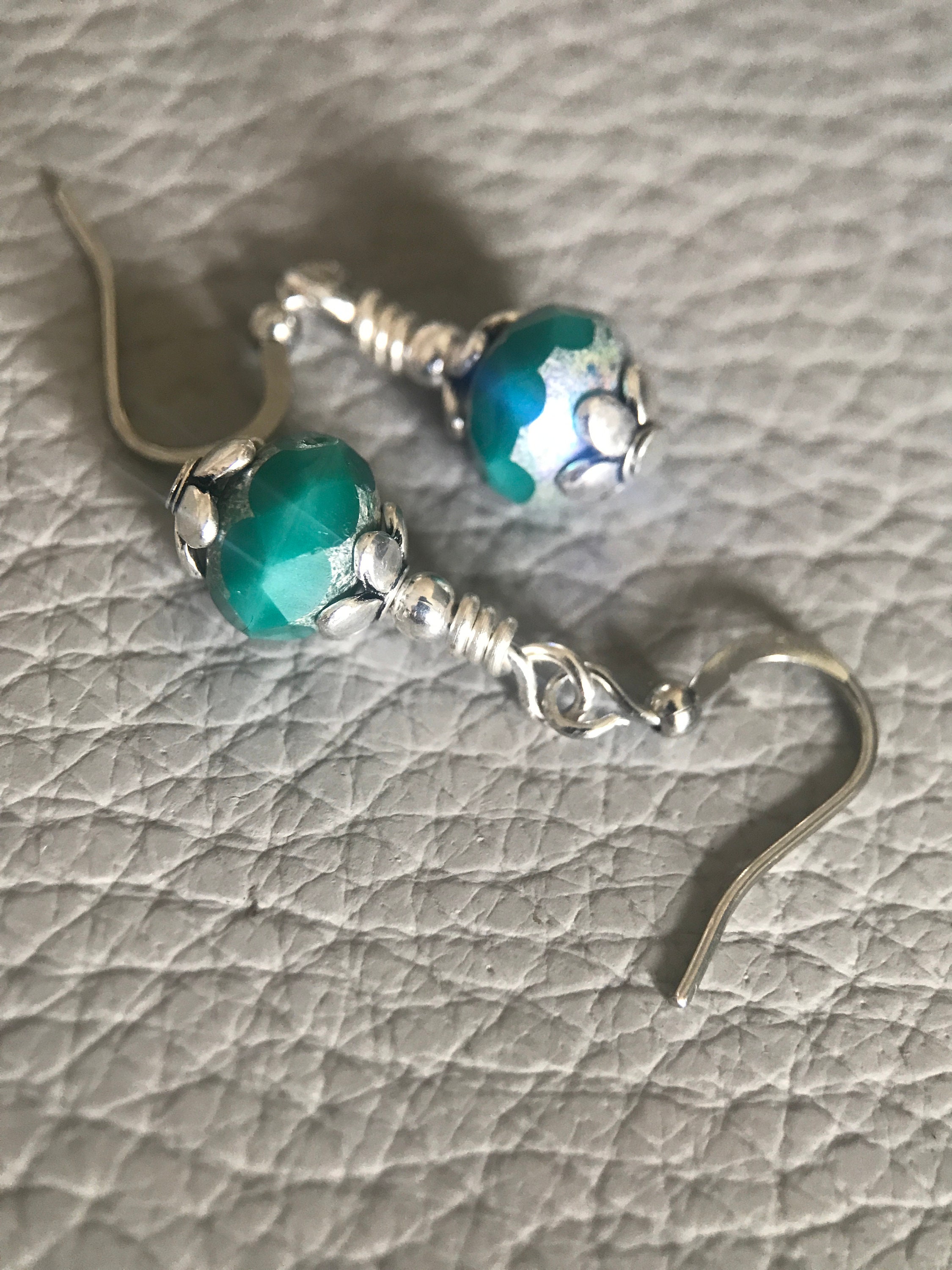 Czech Glass Dangle Earrings/aqua and Silver Earrings/minimalist ...