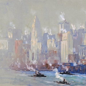 New York Cityscape from the water | Vintage 19th Century Art | Digital Download | Vintage Building Illustration