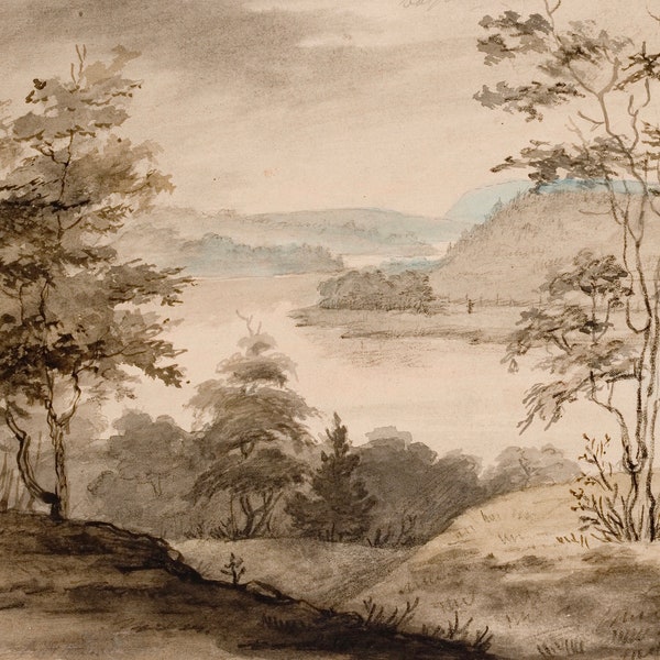 Landscape with winding river | Vintage 19th Century Art | Digital Download