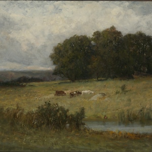 Landscape of cows near a stream | Vintage 19th Century Art | Digital Download